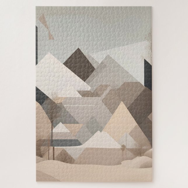Quebra-cabeça Paisagem Abstrato de bege preto elegante (Vertical)