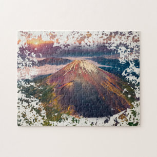 Quebra-cabeça Paisagem Artística do Nascer do Sol no Monte Fuji