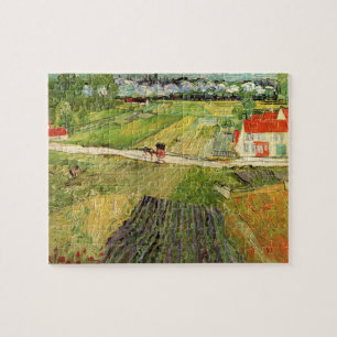 Quebra-cabeça Paisagem, Carruagem e Trem por Vincent van Gogh