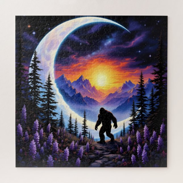 Quebra-cabeça Paisagem colorida Sasquatch à noite (Horizontal)