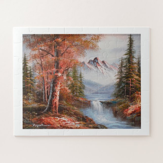 Quebra-cabeça Paisagem com montanhas e cascata (Horizontal)