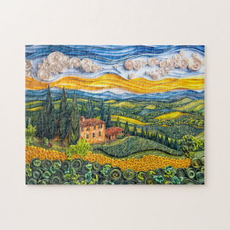 Quebra-cabeça Paisagem da Colina Toscana em Estilo Quilling