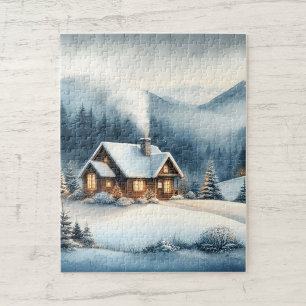 Quebra-cabeça Paisagem de inverno com Cabina de Montanha Cozy