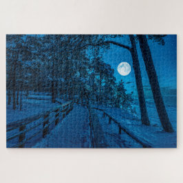 Quebra-cabeça Paisagem de inverno com floresta de pinheiros cobe