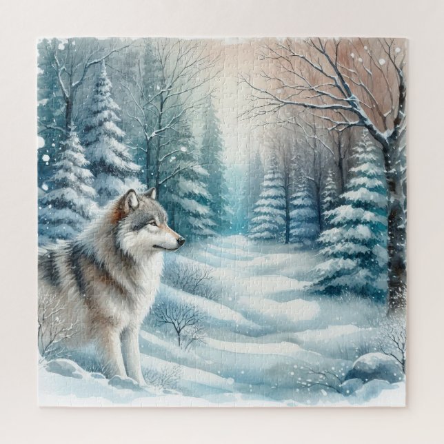 Quebra-cabeça Paisagem de inverno com Lobo (Vertical)