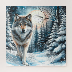 Quebra-cabeça Paisagem de inverno com Lobo