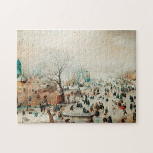 Quebra-cabeça Paisagem de Inverno Patinadores no Gelo 1608 Hendr