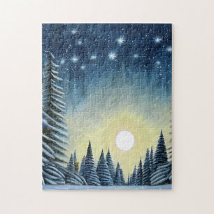 Quebra-cabeça Paisagem De Neve Evergreen Lua Sob As Estrelas Not