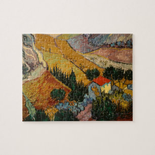 Quebra-cabeça Paisagem de Vincent van Gogh com casa &