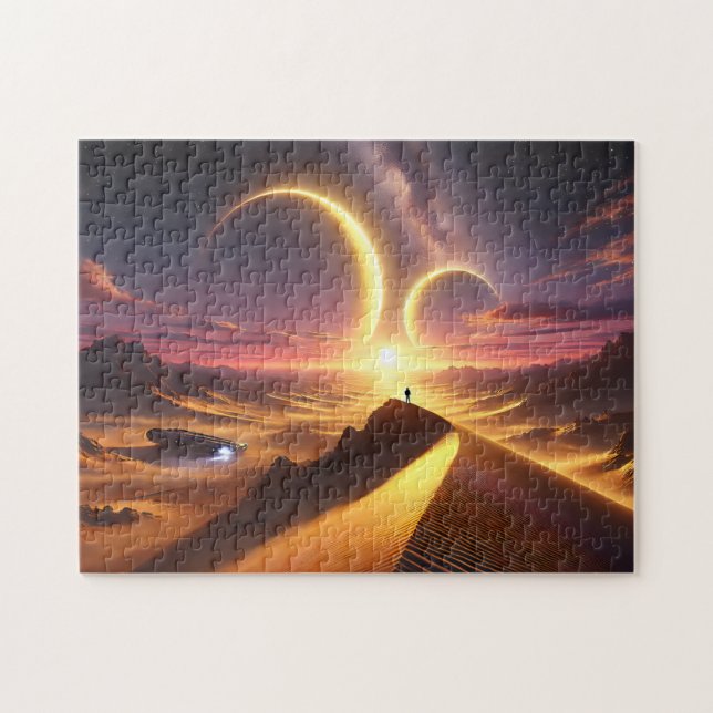 Quebra-cabeça Paisagem Desértica de Ficção Científica de Sóis Gê (Horizontal)