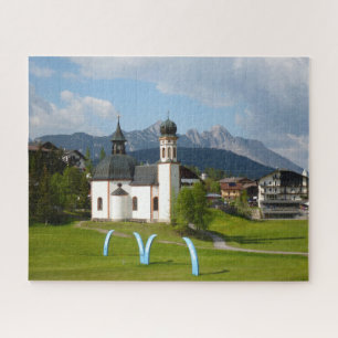 Quebra-cabeça Paisagem dos inAlps da igreja, Seefeld, Áustria