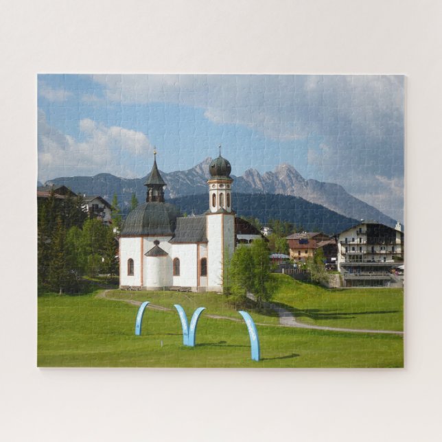 Quebra-cabeça Paisagem dos inAlps da igreja, Seefeld, Áustria (Horizontal)