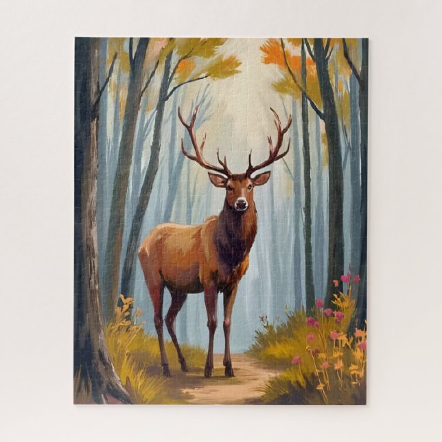 Quebra-cabeça Paisagem em Aquarela da Floresta de Alces (Vertical)