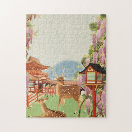 Quebra-cabeça Paisagem JAPONESA | veado sagrado de Nara | templo