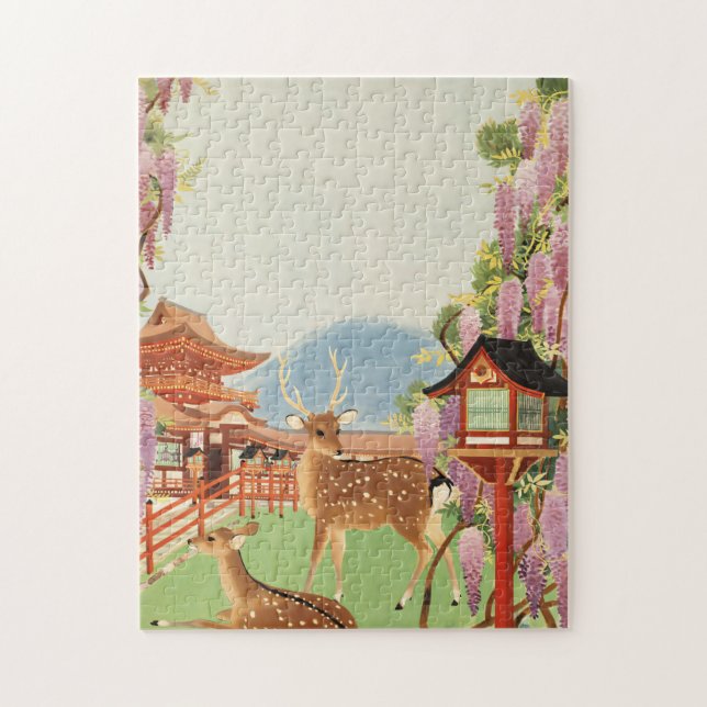 Quebra-cabeça Paisagem JAPONESA | veado sagrado de Nara | templo (Vertical)