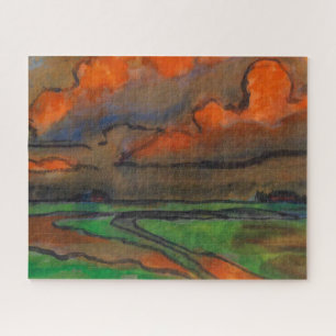 Quebra-cabeça Paisagem Marsh Sob Nuvens Vermelhas   Emil Nolde  