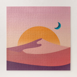 Quebra-cabeça Paisagem Minimalista do Deserto Pôr do Sol Lua