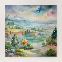 Paisagem montanhosa aquarela