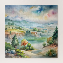 Quebra-cabeça Paisagem montanhosa aquarela