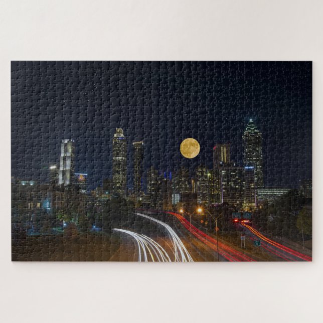 Quebra-cabeça Paisagem Noturna de Atlanta, Geórgia (Horizontal)
