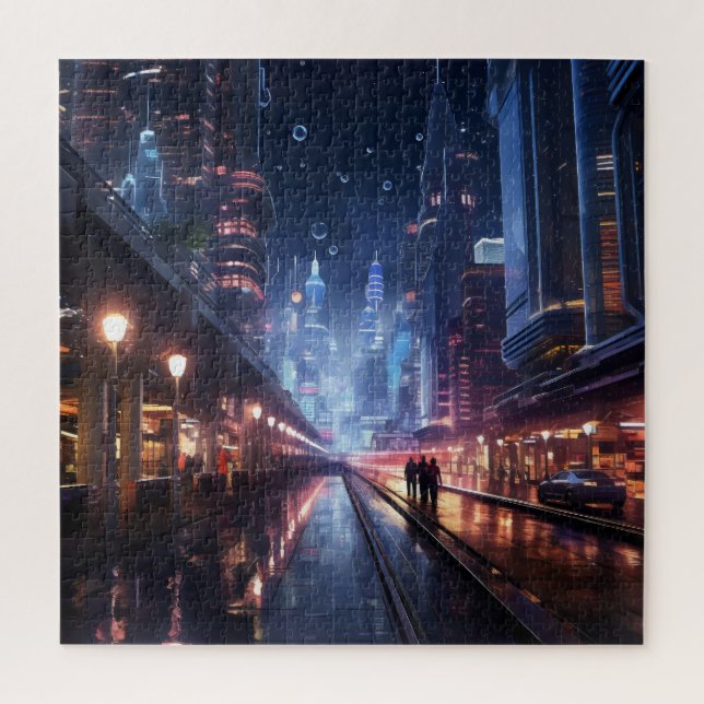 Quebra-cabeça Paisagem Noturna de Cidade Ficção Científica (Vertical)