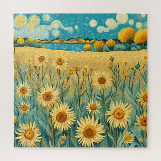 Quebra-cabeça Paisagem Sunflower no estilo Van Gogh (Vertical)