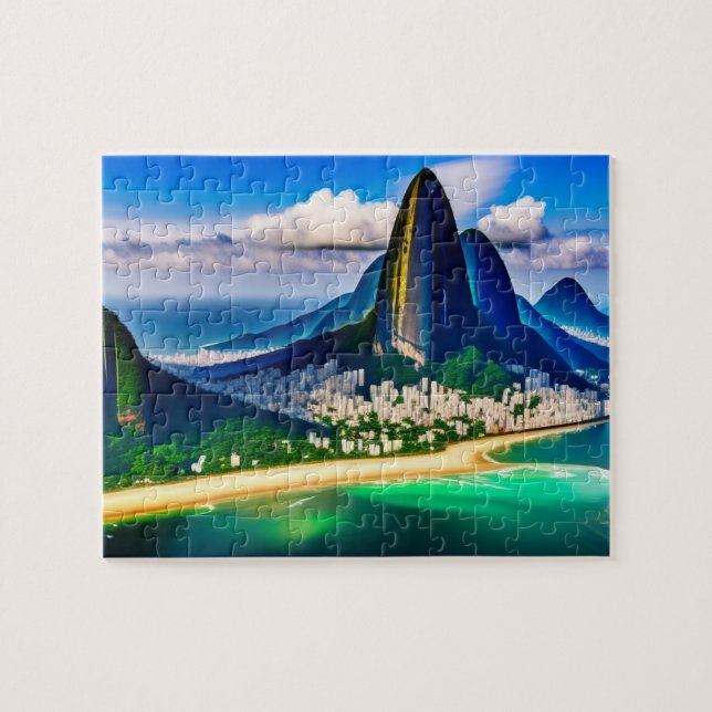 Quebra-cabeça Paisagem tropical com montanhas e praia (Horizontal)