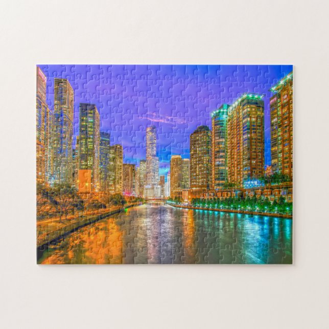 Quebra-cabeça Paisagem urbana de Chicago Illinois. (Horizontal)