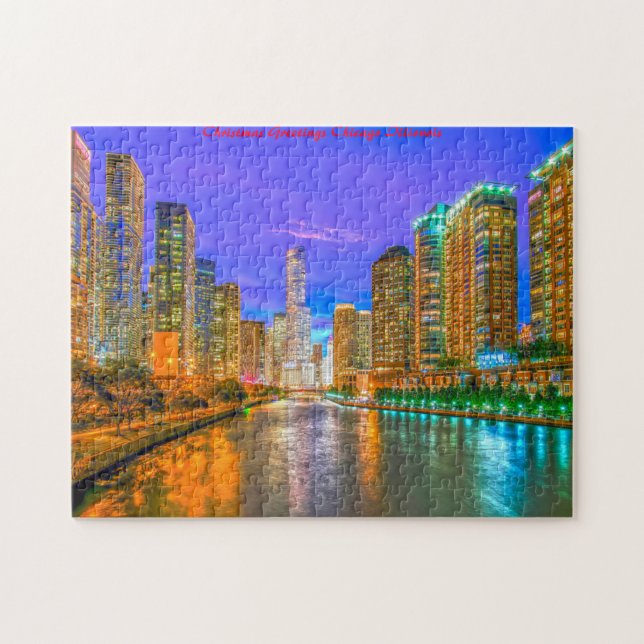 Quebra-cabeça Paisagem urbana de Chicago Illinois. (Horizontal)