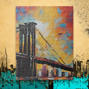 Quebra-cabeça Paisagem Urbana do Pôr do Sol da Ponte de Brooklyn