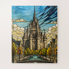 Quebra-cabeça Paisagem Urbana Medieval sobre Ilustração de Vitra