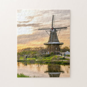 Quebra-cabeça Países Baixos Holanda Europa Wind Mills Lake Suns
