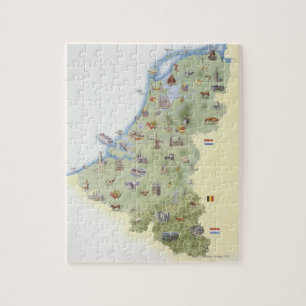 Quebra-cabeça Países Baixos, mapa que mostra distinguindo