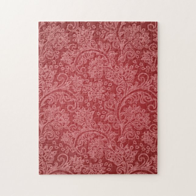 Quebra-cabeça Paisley Vermelho Damasco Designer Floral Vintage C (Vertical)