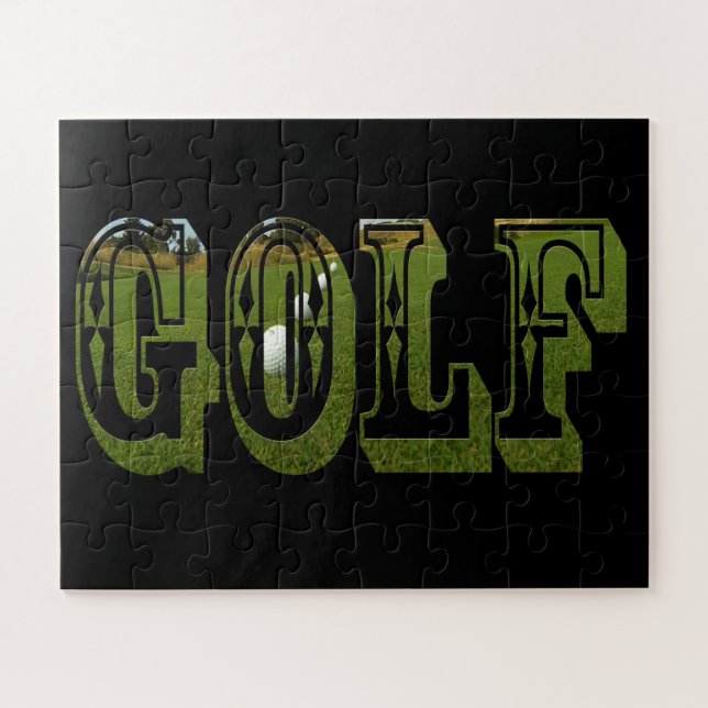Quebra-cabeça Palavra Dimensionada Verde De Golfe Com Bolas. (Horizontal)