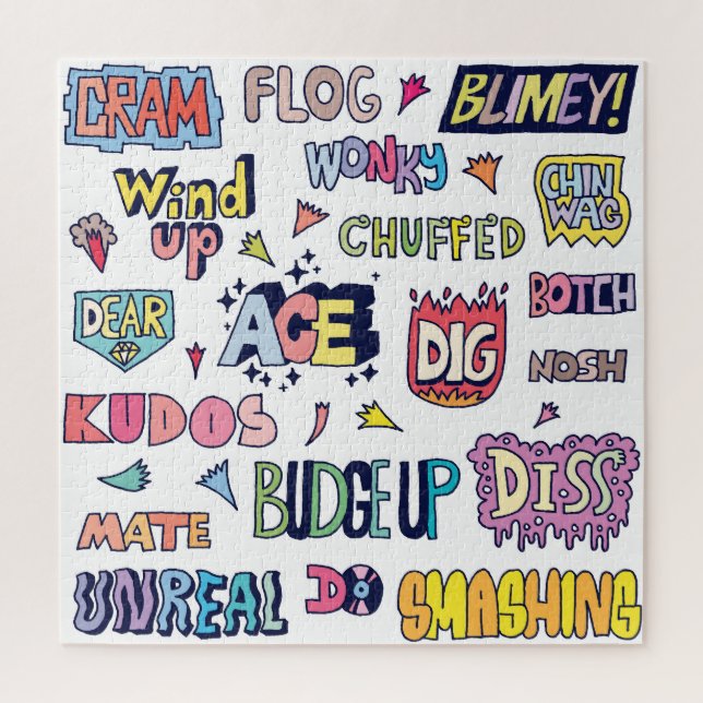 Quebra-cabeça Palavras de gírias inglesas, letra de rabisco (Vertical)