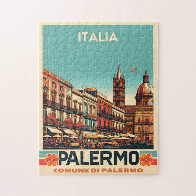 Quebra-cabeça Palermo sicily italian vintage souvenir presentes (Vertical)