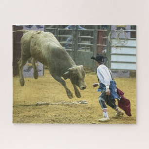 Quebra-cabeça Palhaço de Rodeio de Cowboy Touro Distraindo Espor