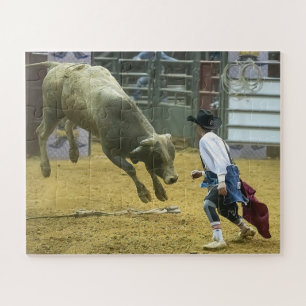 Quebra-cabeça Palhaço de Rodeio de Cowboy Touro Distraindo Espor