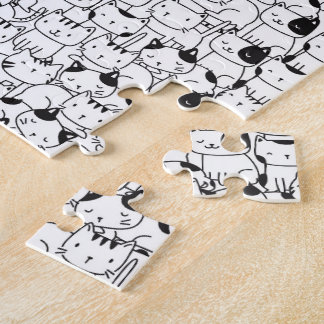 Quebra-cabeça Palheta de Gatos - Padrão Bonito em Branco Preto