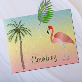 Quebra-cabeça Palm Tree E Flamingo Com Seu Nome