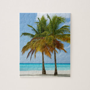 Quebra-cabeça Palm Trees Beach Blue Sea Sky Dia ensolarado