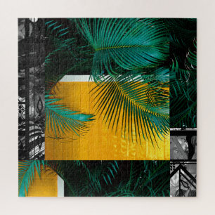 Quebra-cabeça Palma Verde Tropical Padrão de Retângulo Amarelo