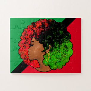 Quebra-cabeça Pan-africana menina mulher negra verde vermelho or