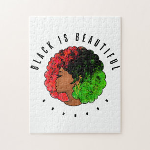 Quebra-cabeça Pan-africana menina mulher negra verde vermelho or