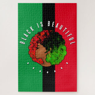 Quebra-cabeça Pan-africana menina mulher negra verde vermelho or