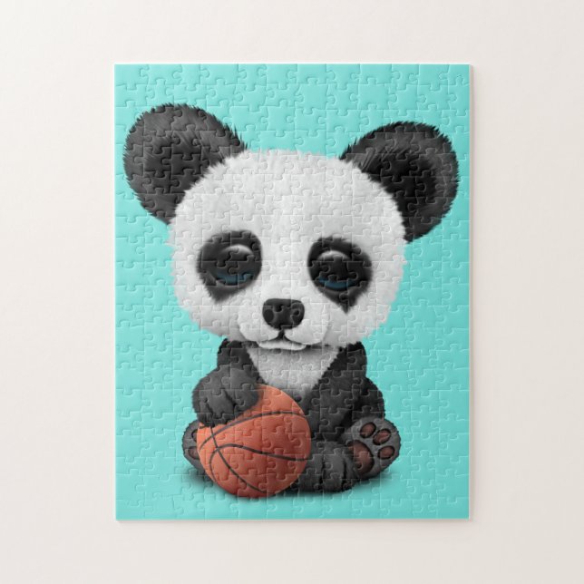 Quebra-cabeça Panda bonito do bebê que joga com basquetebol (Vertical)