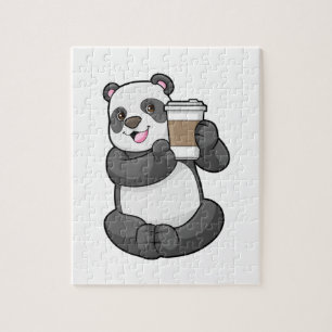 Quebra-cabeça Panda com café para ir