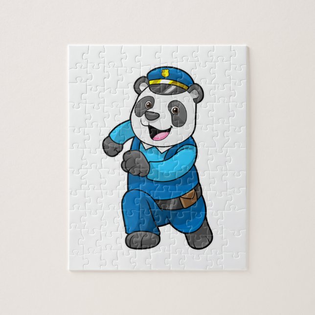 Quebra-cabeça Panda como agente da polícia com chapéu da polícia (Vertical)