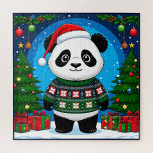 Quebra-cabeça Panda Fofa de Suéter de Natal Usa Chapéu de Papai 